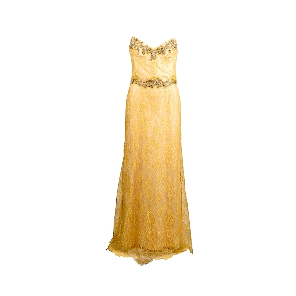 Marchesa Strapless Gold Dress